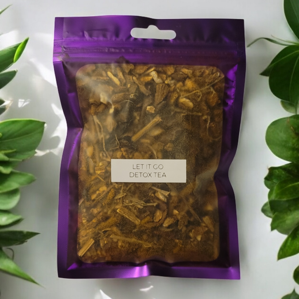 Detox tea blend in purple packaging