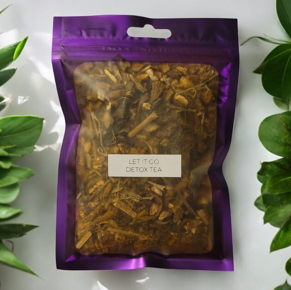 Detox tea blend in purple packaging