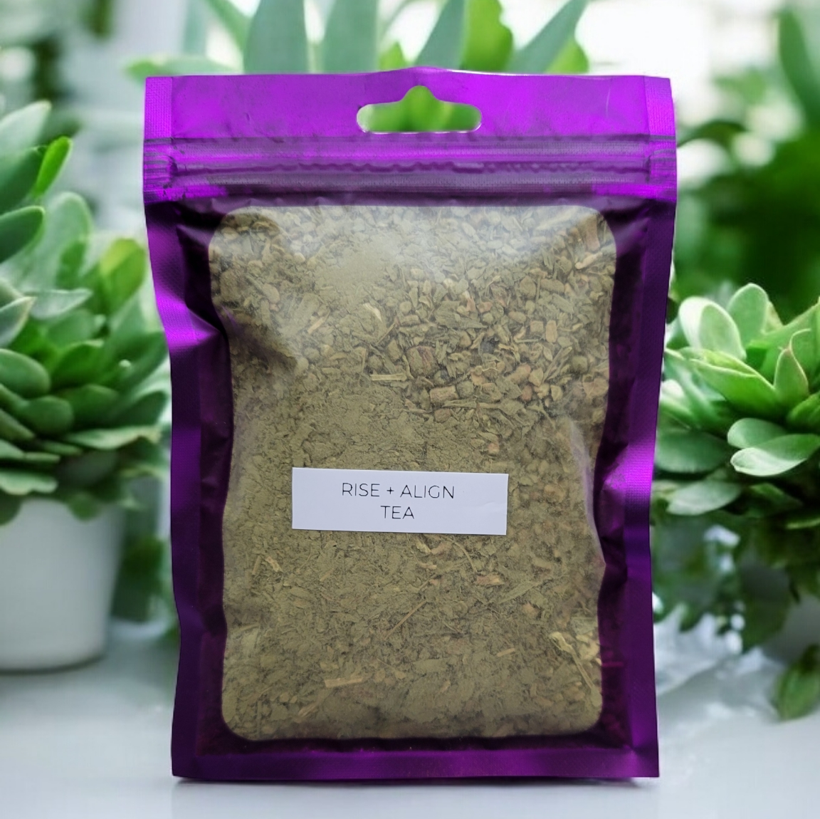 Rise + Align tea packaging with label